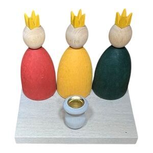 Wooden Three Kings Figurine Set with Candle Holder - Handcrafted Christmas Decor